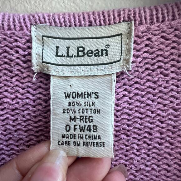Vintage L. L. Bean Womens Silk Blend Pink Sweater Knitted Long Sleeve Cardigan M - Picture 5 of 6